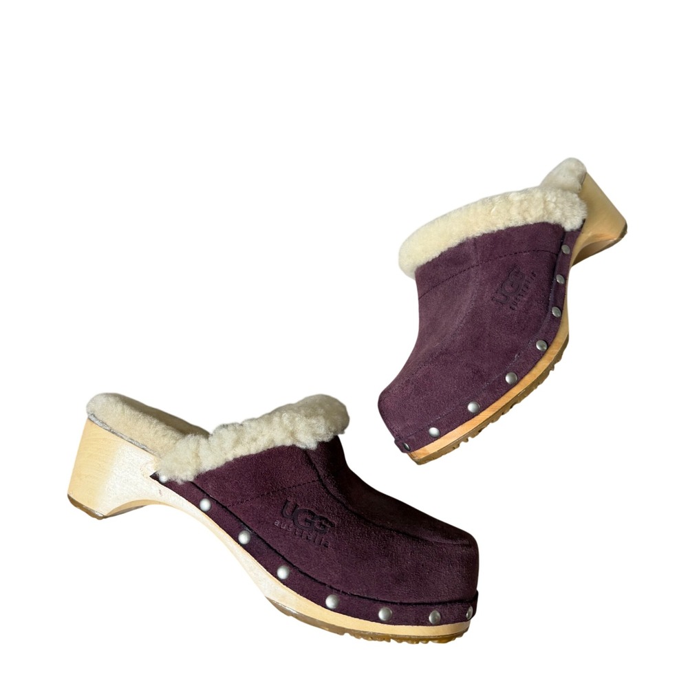 UGG Clogs Kalie Suede Shearling Studded Boho Cottagecore Maroon size 5